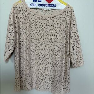 Pleione Pinkish Tan Sheer Lace Top